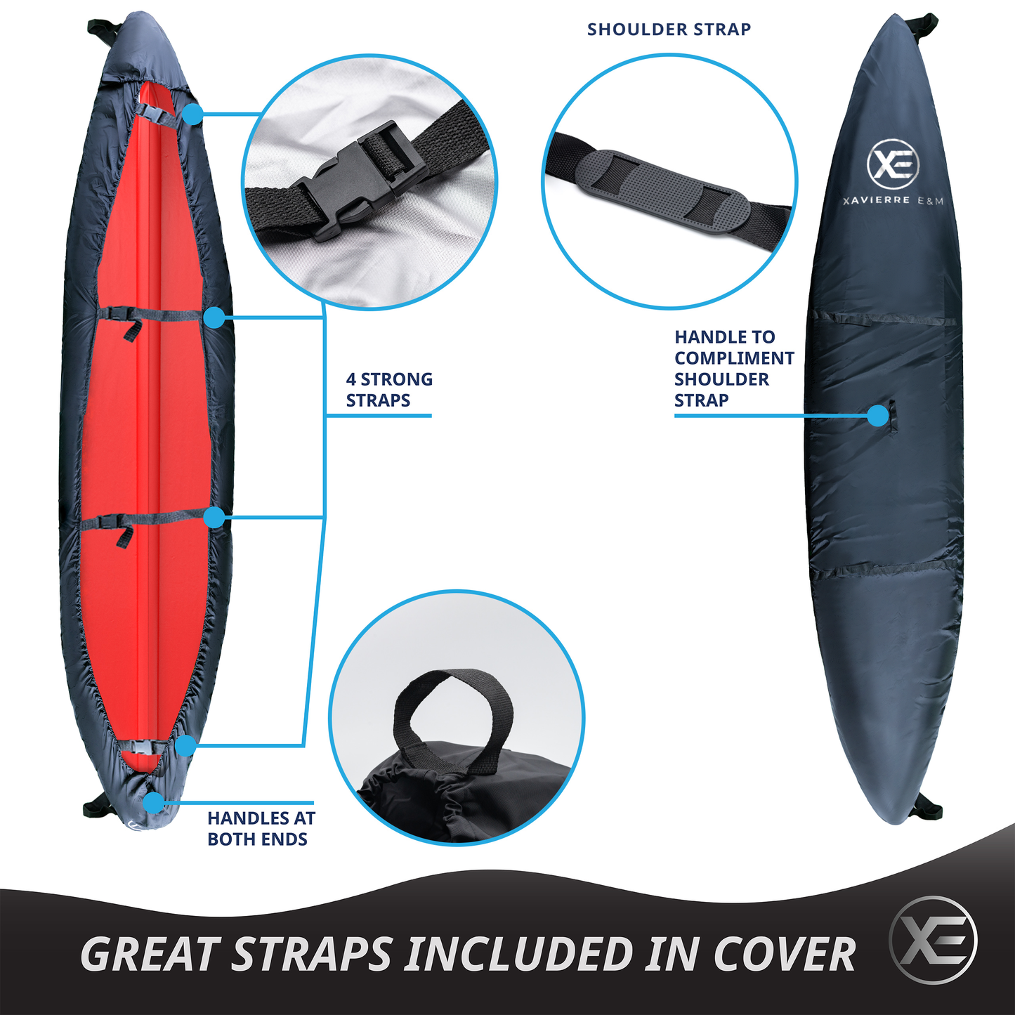 Heavy Duty Kayak Cover with 600D Oxford Fabric (Fits 7.8-18ft) for UV Protection, Waterproof and Dustproof - Compatible with Canoe