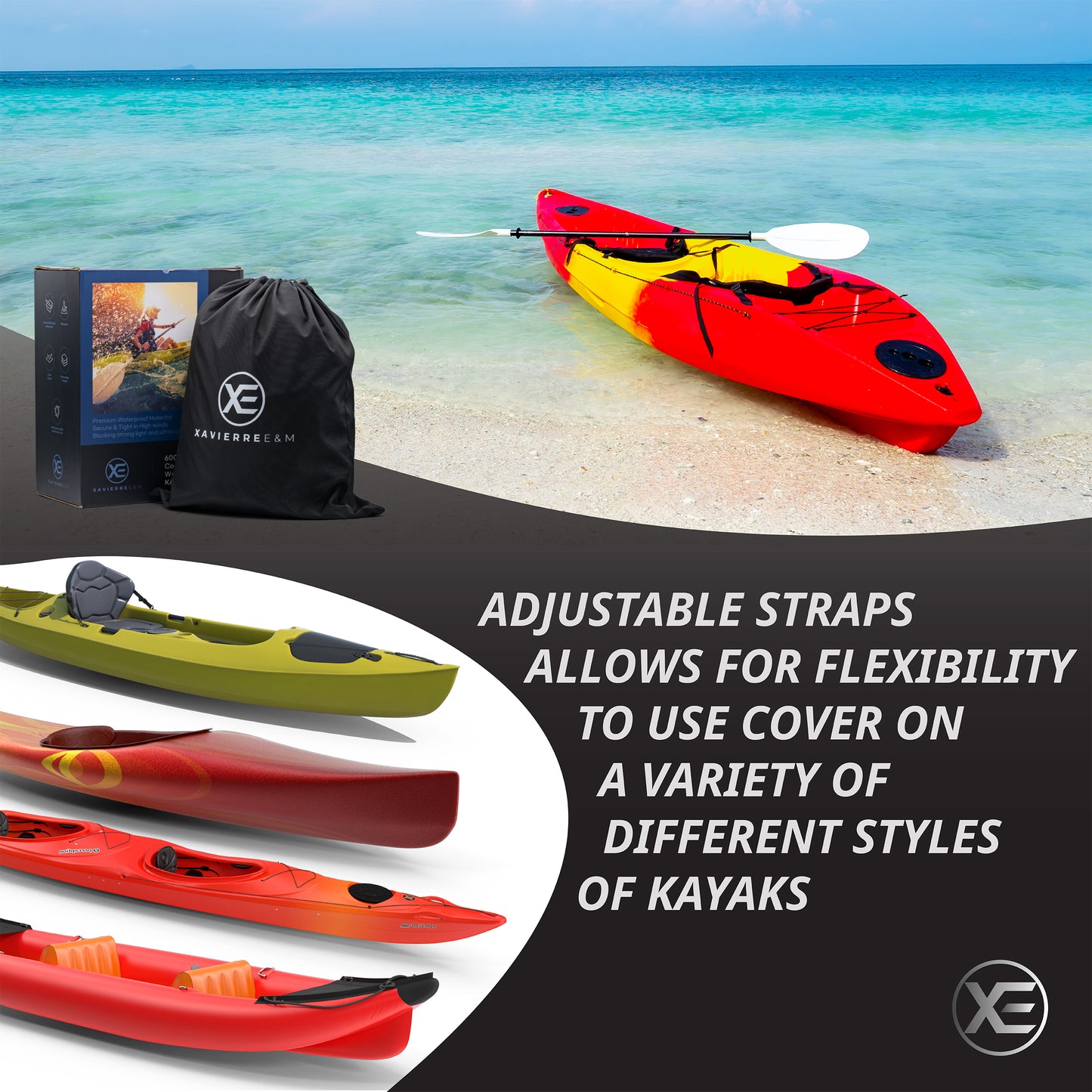 Heavy Duty Kayak Cover with 600D Oxford Fabric (Fits 7.8-18ft) for UV Protection, Waterproof and Dustproof - Compatible with Canoe